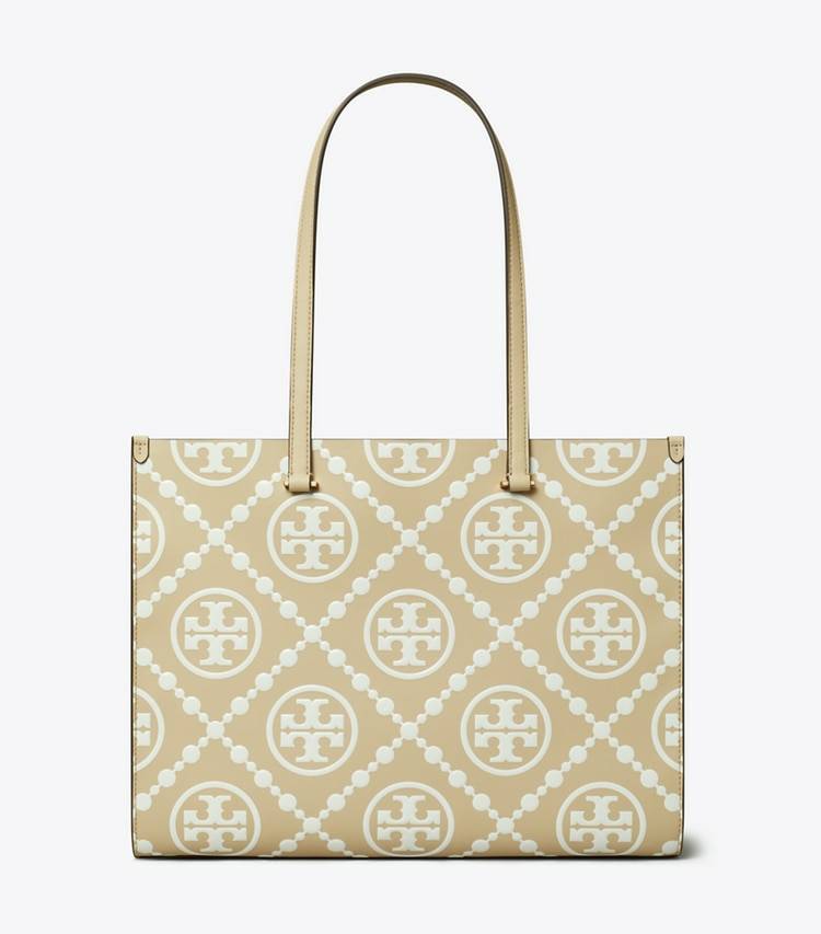 Beige Tote Bags T Monogram Contrast Embossed Tote Women Tory Burch - Image 3