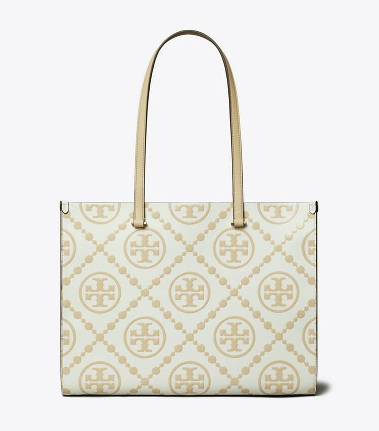 Beige Tote Bags T Monogram Contrast Embossed Tote Women Tory Burch - Image 4