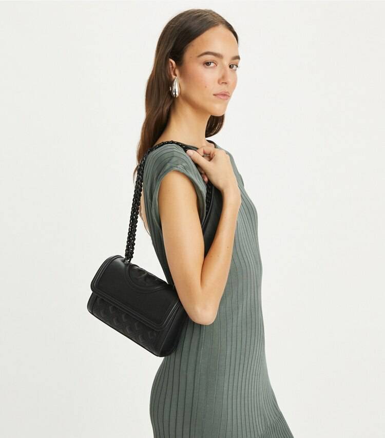 Black/Black Tory Burch Women Small Fleming Polished-Grain Convertible Shoulder Bag Shoulder Bags - Image 3