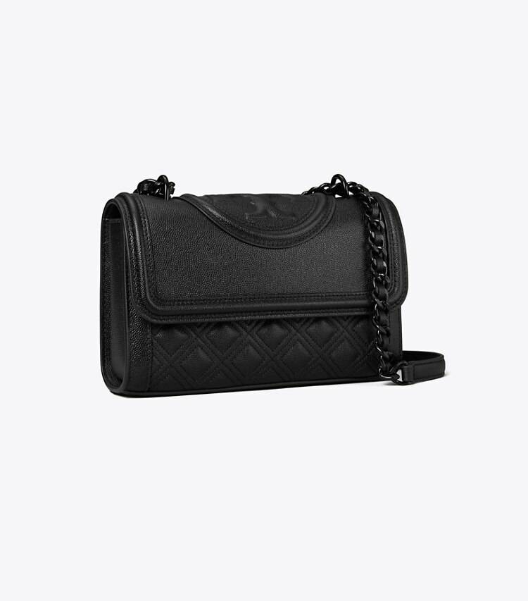 Black/Black Tory Burch Women Small Fleming Polished-Grain Convertible Shoulder Bag Shoulder Bags