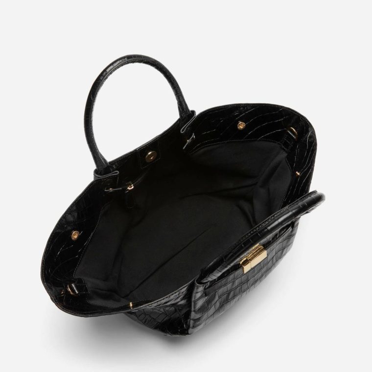 Black Croc-Effect The Midi New York Crossbody Bags Women Demellier - Image 4
