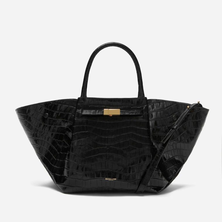 Black Croc-Effect The Midi New York Crossbody Bags Women Demellier