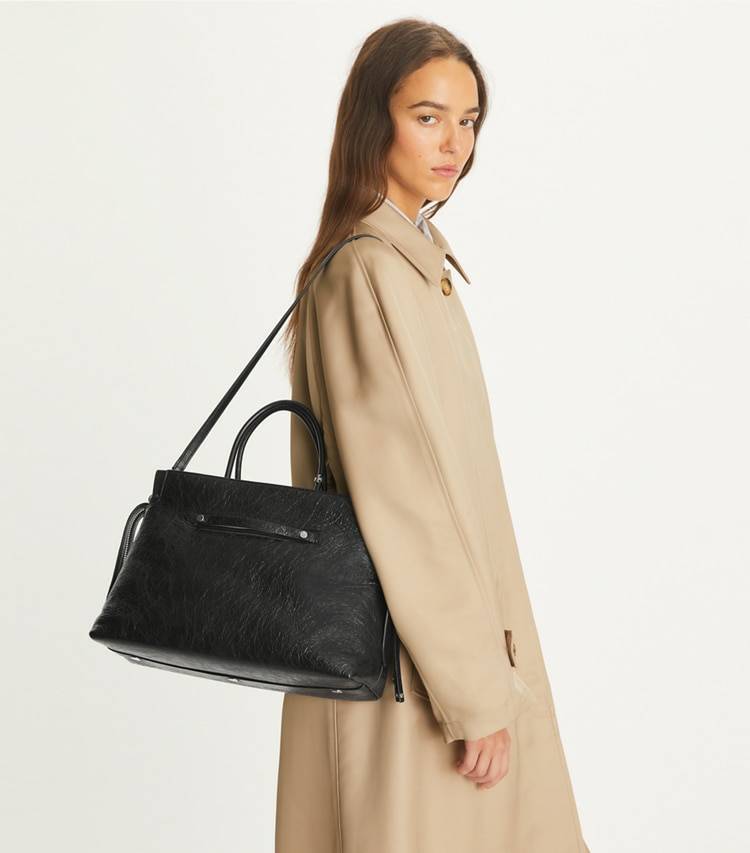 Black Large Mercer Distressed Satchel Tory Burch Satchels Women - Image 2