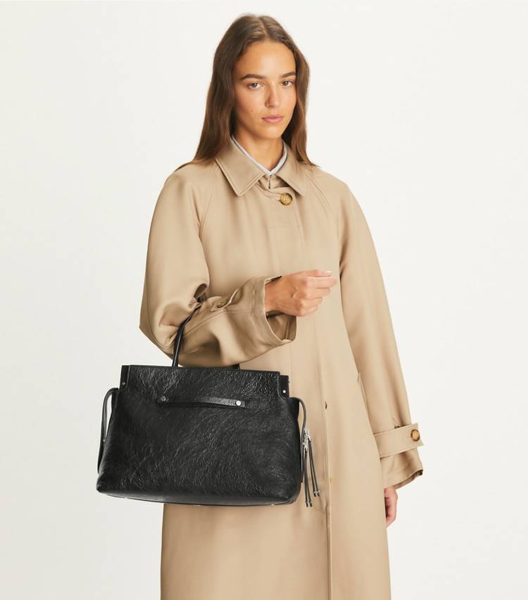 Black Large Mercer Distressed Satchel Tory Burch Satchels Women - Image 3