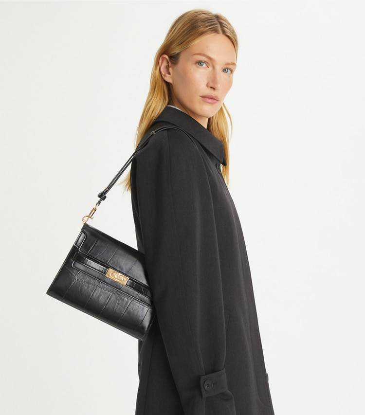 Black Lee Radziwill Croc-Embossed Shoulder Bag Women Shoulder Bags Tory Burch - Image 2