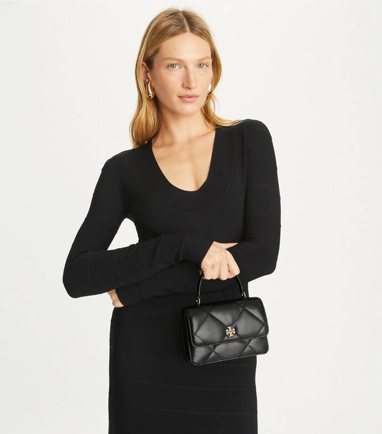 Black Mini Kira Diamond Quilt Pavé Logo Top-Handle Crossbody Mini Bags Tory Burch Women - Image 3