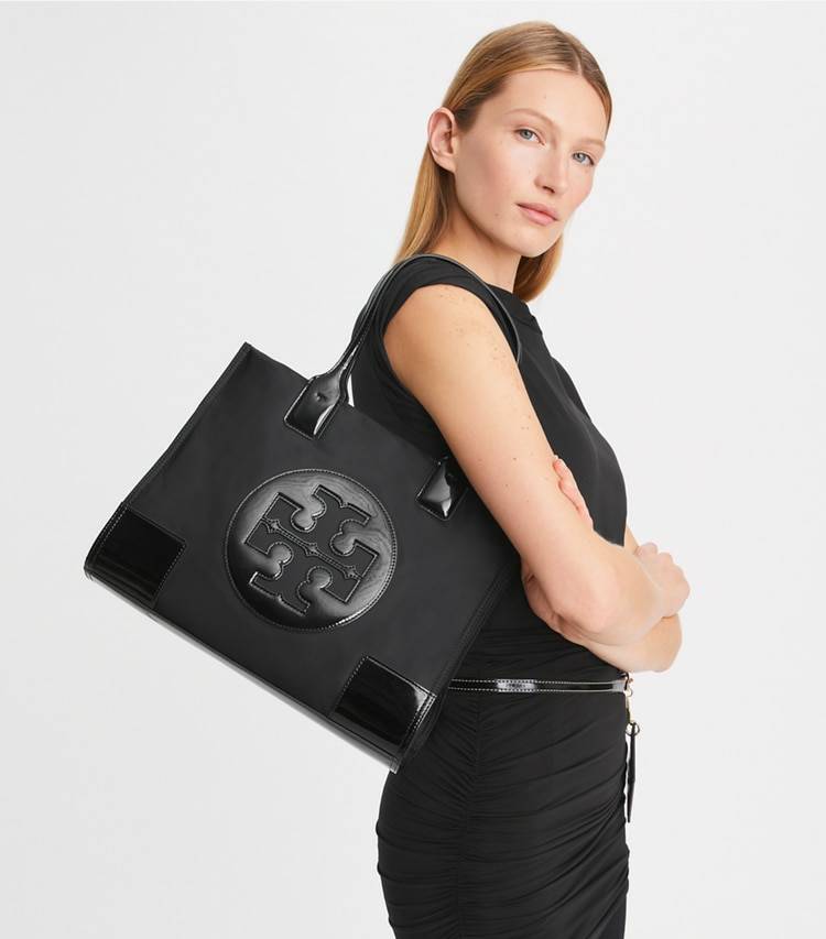 Black Tote Bags Tory Burch Women Small Ella Patent Tote Bag - Image 3