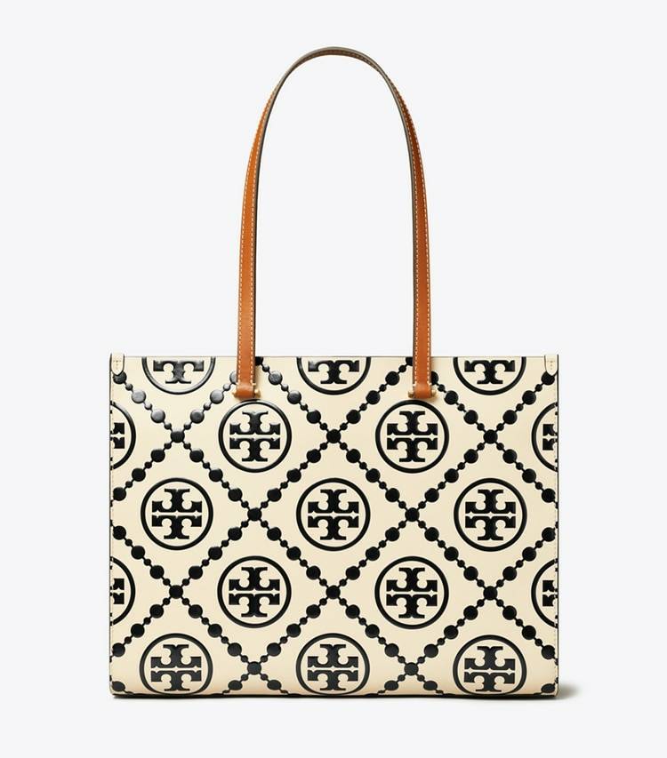 Black/White Tory Burch T Monogram Contrast Embossed Tote Women Tote Bags - Image 4