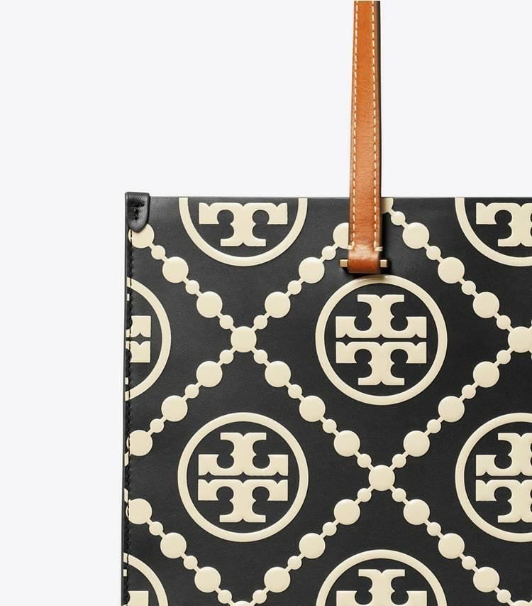 Black/White Tory Burch T Monogram Contrast Embossed Tote Women Tote Bags - Image 5