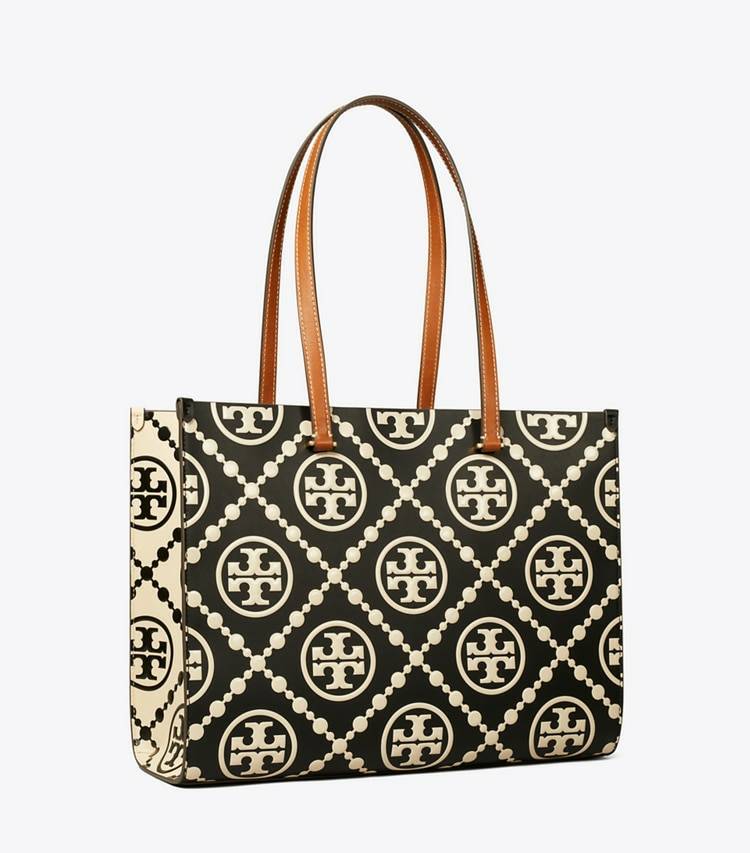 Black/White Tory Burch T Monogram Contrast Embossed Tote Women Tote Bags