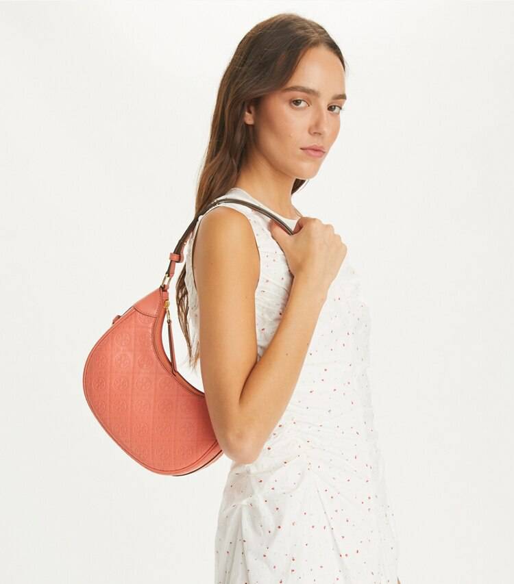 Coral Crush T Monogram Leather Crescent Bag Tory Burch Women Shoulder Bags - Image 2