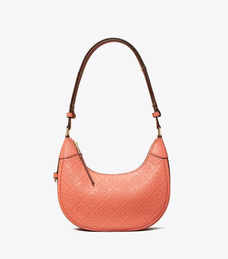 Coral Crush T Monogram Leather Crescent Bag Tory Burch Women Shoulder Bags - Image 4