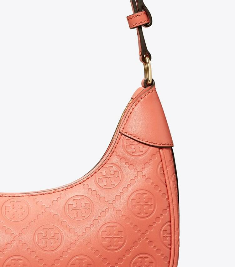 Coral Crush T Monogram Leather Crescent Bag Tory Burch Women Shoulder Bags - Image 5
