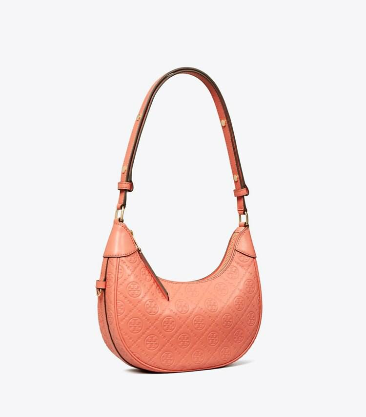 Coral Crush T Monogram Leather Crescent Bag Tory Burch Women Shoulder Bags