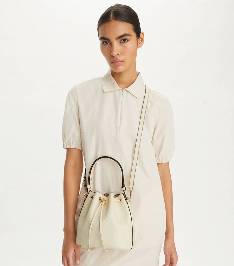 Crossbody Bags Light Cream Women Tory Burch T Monogram Leather Bucket Bag - Image 2