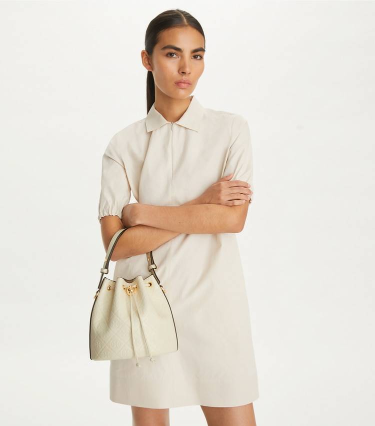Crossbody Bags Light Cream Women Tory Burch T Monogram Leather Bucket Bag - Image 3