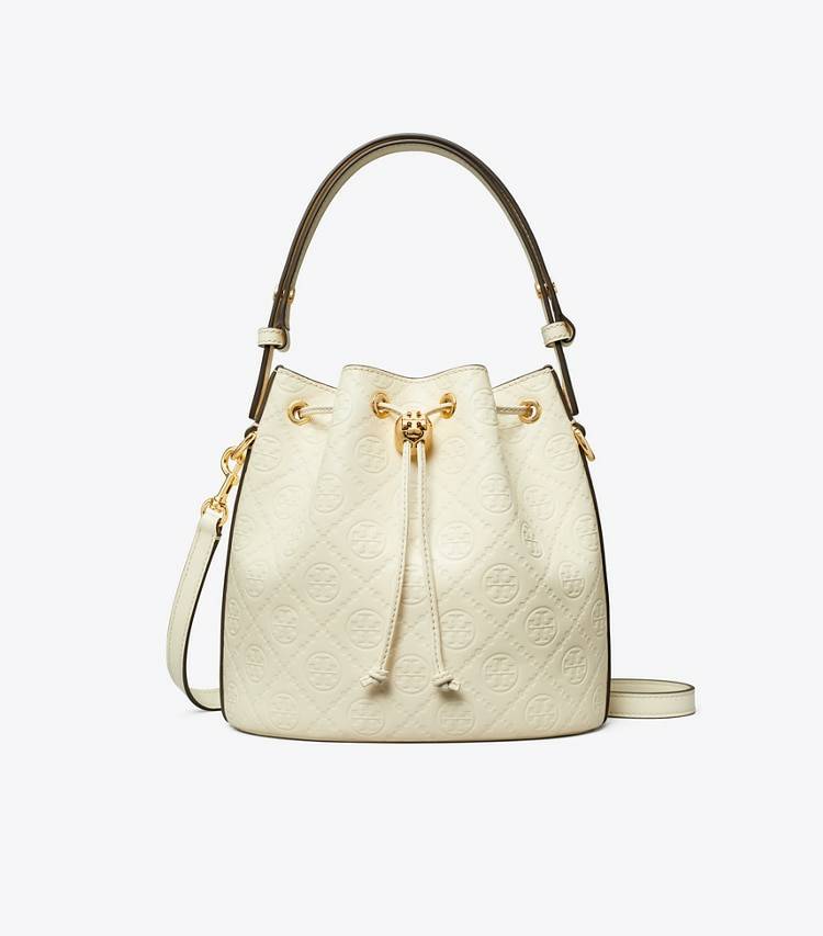 Crossbody Bags Light Cream Women Tory Burch T Monogram Leather Bucket Bag - Image 4