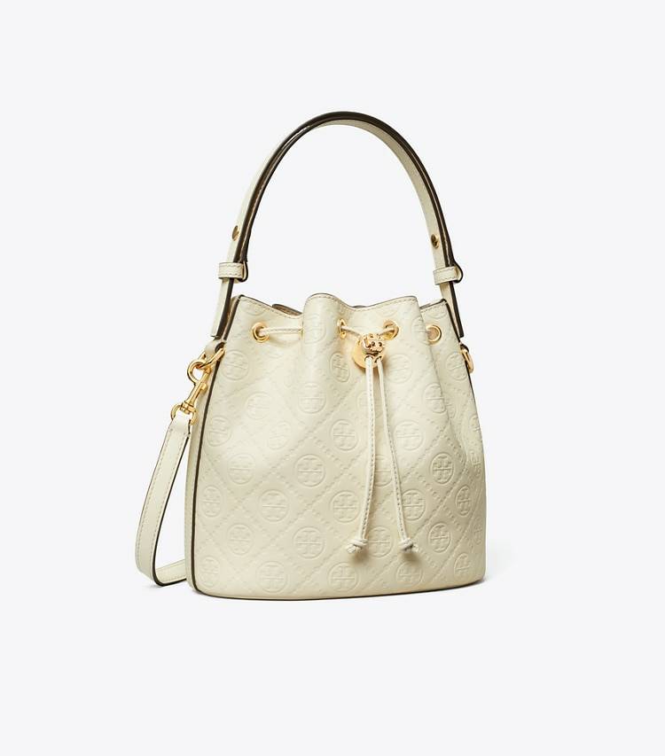 Crossbody Bags Light Cream Women Tory Burch T Monogram Leather Bucket Bag