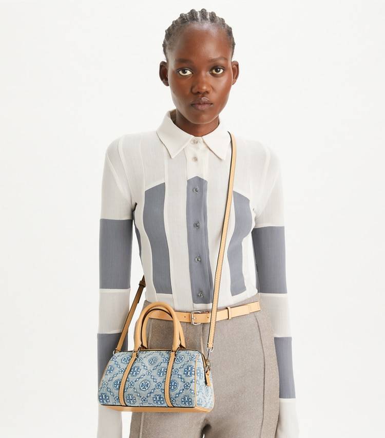 Crossbody Bags T Monogram Denim Petite Barrel Bag Women Powder Blue Tory Burch - Image 2