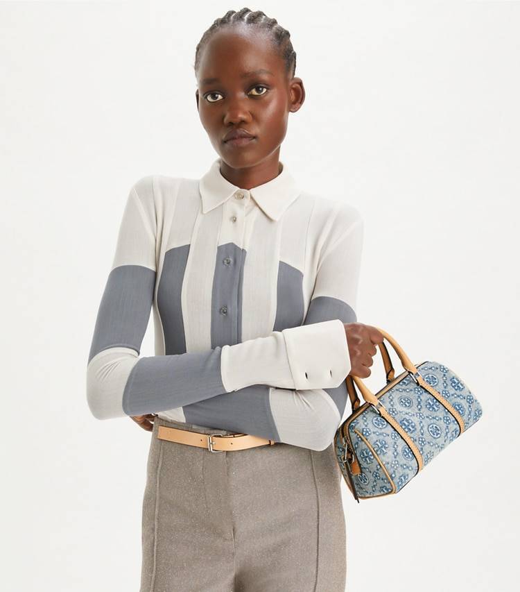 Crossbody Bags T Monogram Denim Petite Barrel Bag Women Powder Blue Tory Burch - Image 3