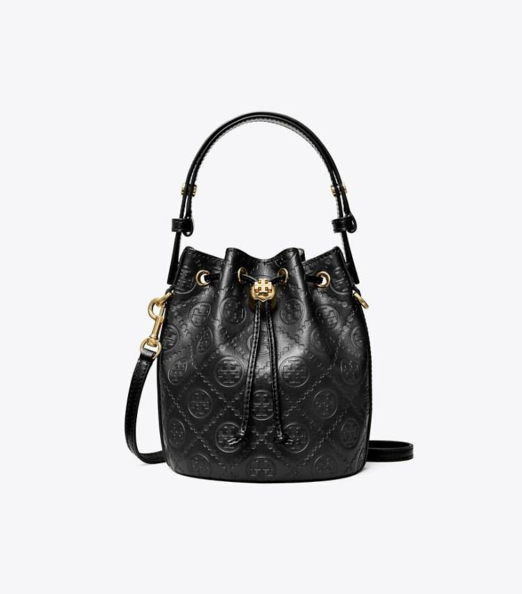 Crossbody Bags Tory Burch Black T Monogram Leather Mini Bucket Bag Women - Image 4