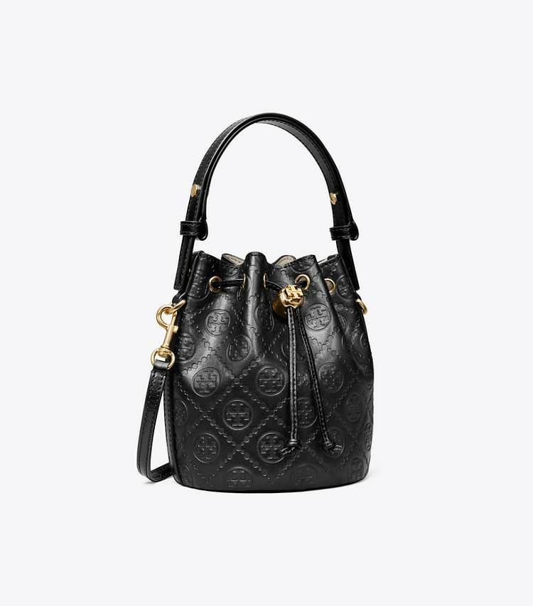 Crossbody Bags Tory Burch Black T Monogram Leather Mini Bucket Bag Women