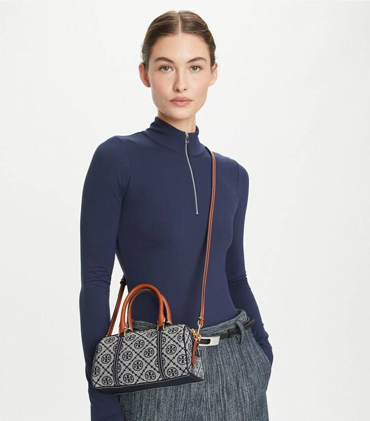 Crossbody Bags Women Tory Burch Tory Navy T Monogram Petite Barrel Bag - Image 2