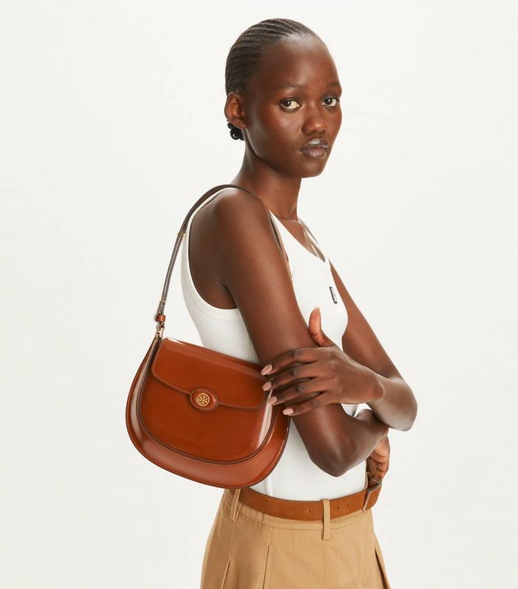 Dark Sienna Tory Burch Robinson Spazzolato Small Flap Bag Shoulder Bags Women - Image 2