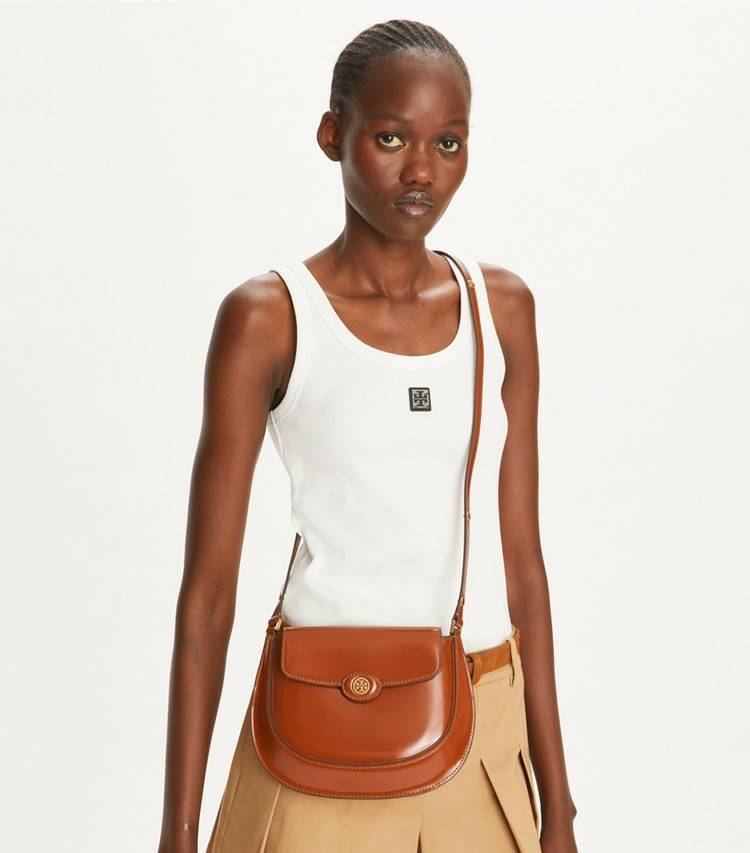Dark Sienna Tory Burch Robinson Spazzolato Small Flap Bag Shoulder Bags Women - Image 3