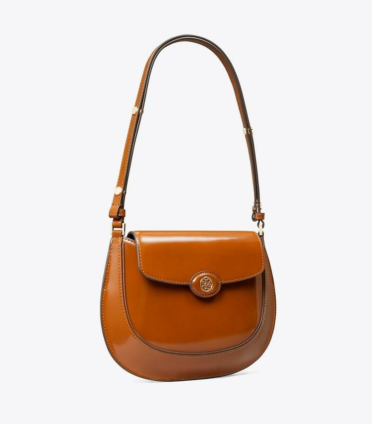 Dark Sienna Tory Burch Robinson Spazzolato Small Flap Bag Shoulder Bags Women