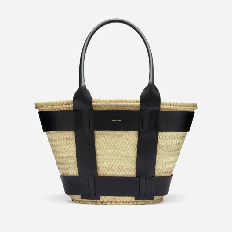 Demellier Natural Basket Black Smooth Women The Santorini Shoulder Bags