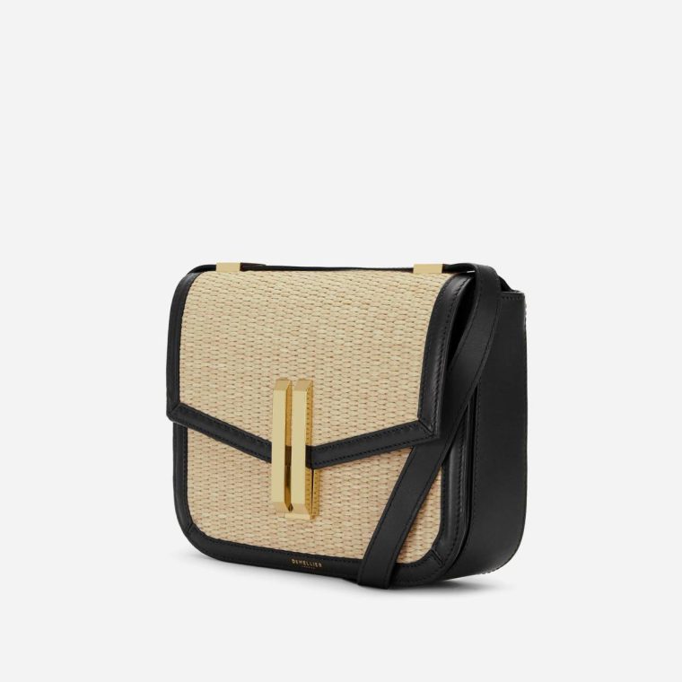 Demellier Natural Raffia Black Smooth Women Crossbody Bags The Vancouver - Image 2