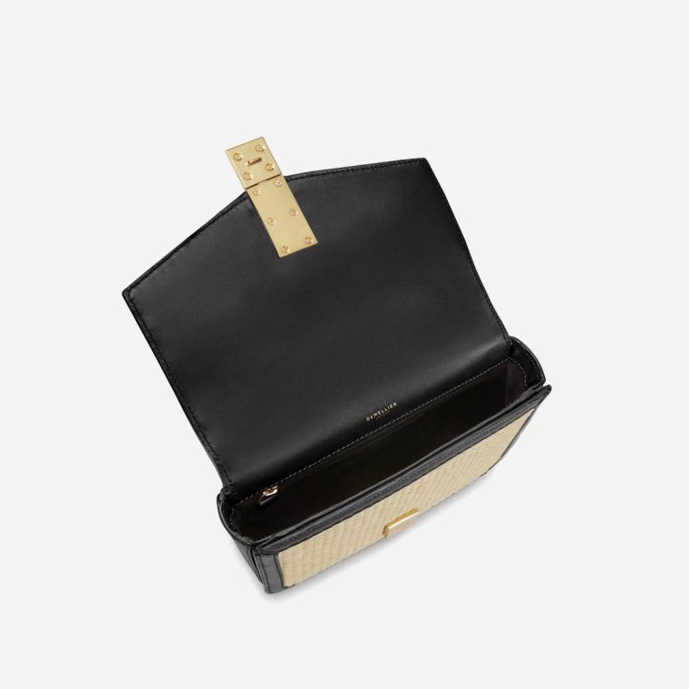 Demellier Natural Raffia Black Smooth Women Crossbody Bags The Vancouver - Image 4