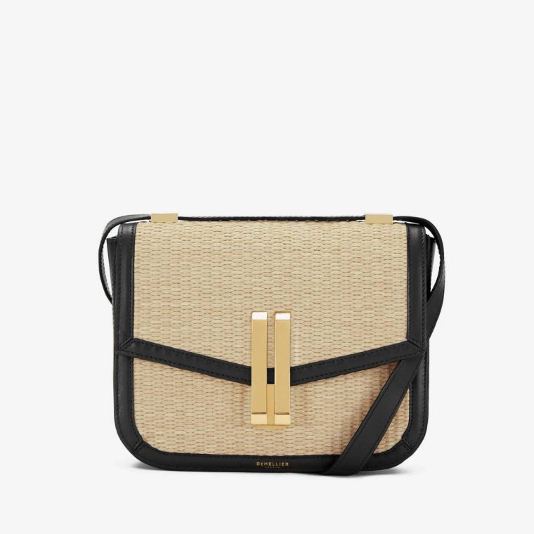 Demellier Natural Raffia Black Smooth Women Crossbody Bags The Vancouver