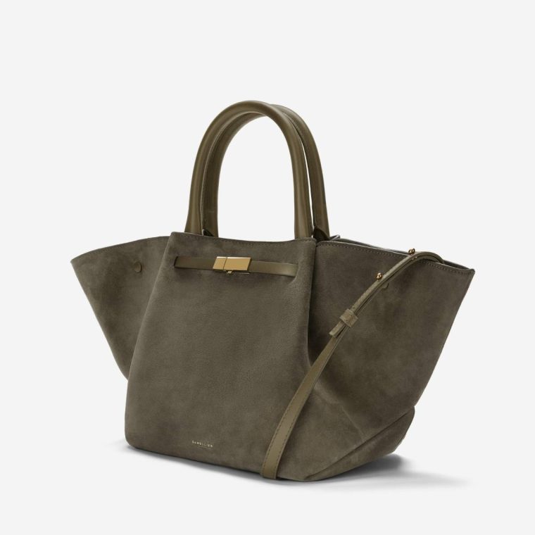 Demellier The Midi New York Crossbody Bags Olive Suede & Olive Smooth Women - Image 2