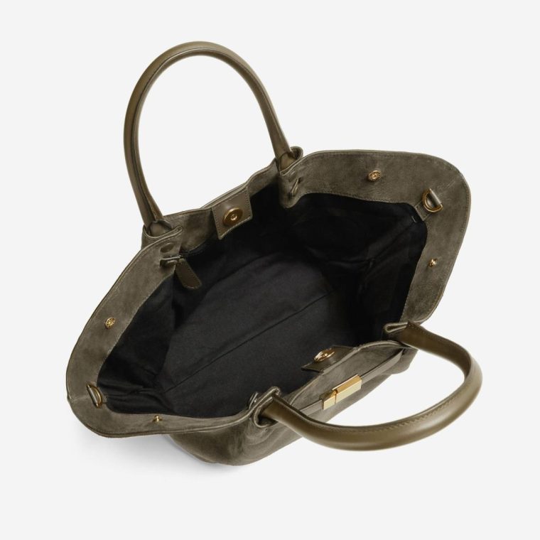 Demellier The Midi New York Crossbody Bags Olive Suede & Olive Smooth Women - Image 4