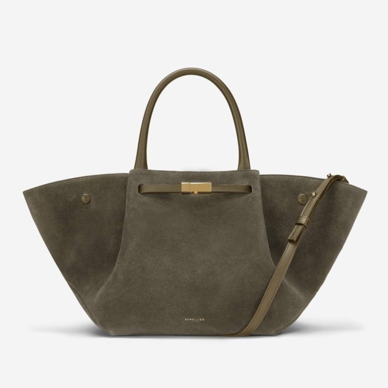 Demellier The Midi New York Crossbody Bags Olive Suede & Olive Smooth Women