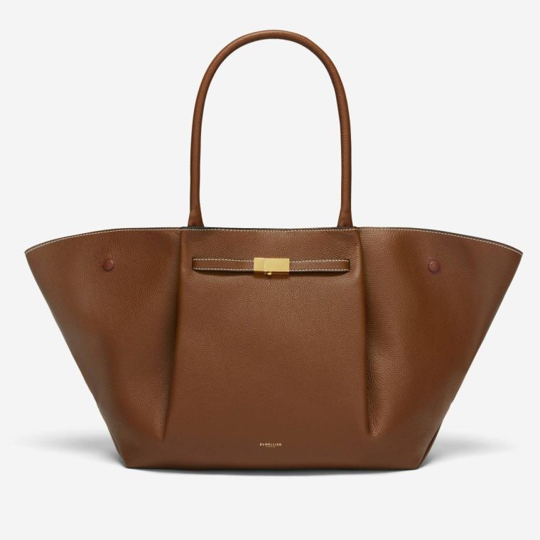 Demellier The New York Women Shoulder Bags Tan Small Grain Ecru Stitching