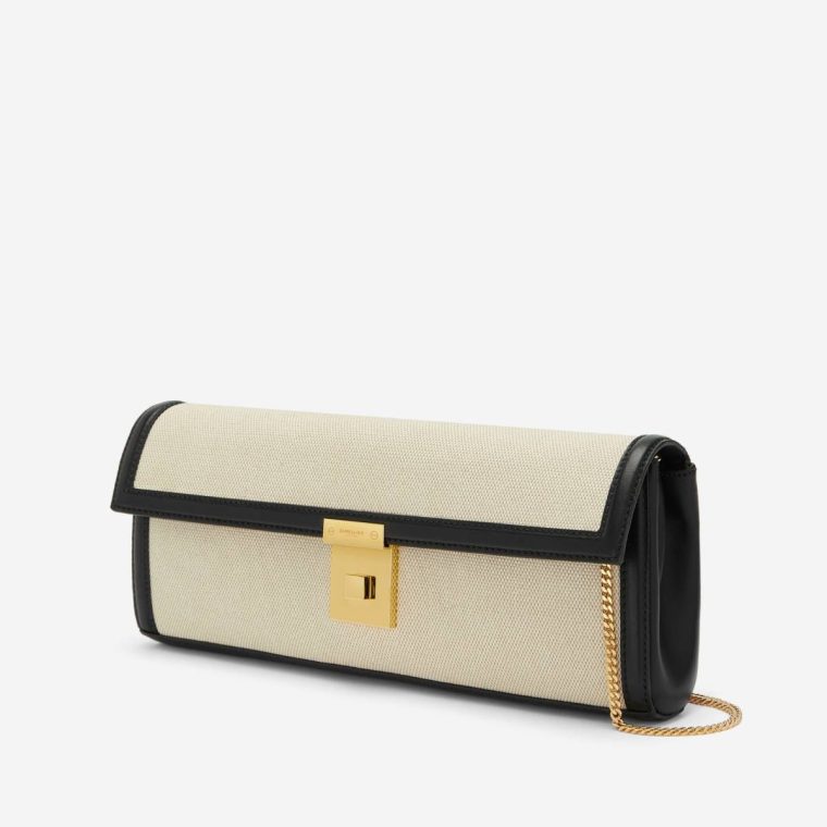 Demellier The Paris Clutch Women Clutches Salt & Pepper Canvas Black Smooth - Image 2