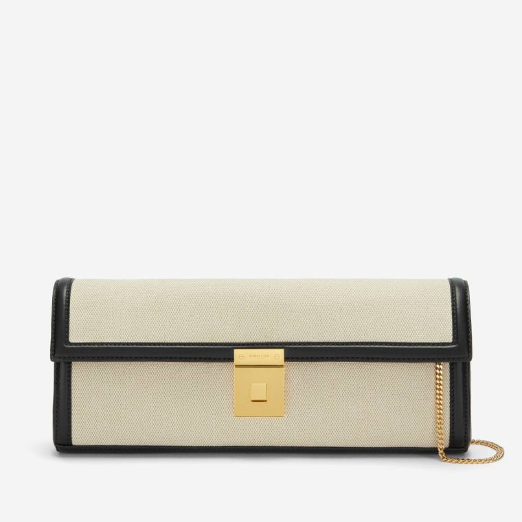 Demellier The Paris Clutch Women Clutches Salt & Pepper Canvas Black Smooth