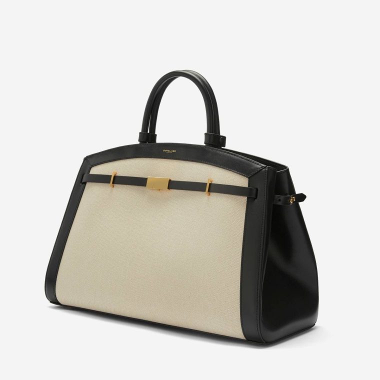 Demellier Women Crossbody Bags The Hudson Salt & Pepper Canvas Black Smooth - Image 3