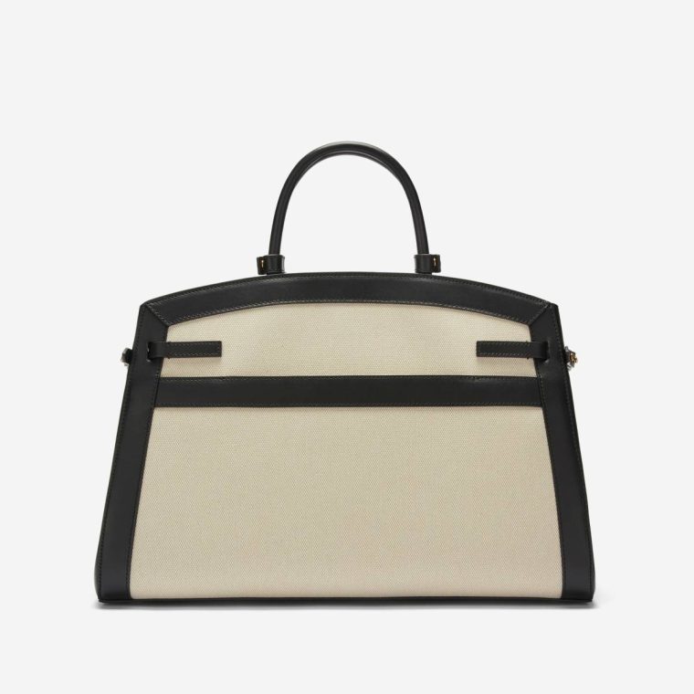 Demellier Women Crossbody Bags The Hudson Salt & Pepper Canvas Black Smooth - Image 4
