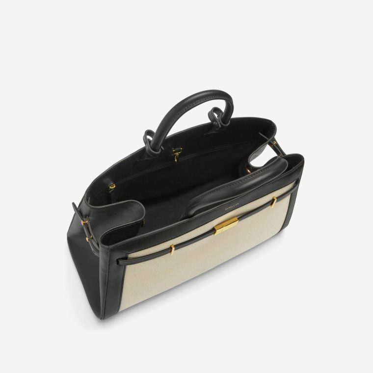Demellier Women Crossbody Bags The Hudson Salt & Pepper Canvas Black Smooth - Image 5