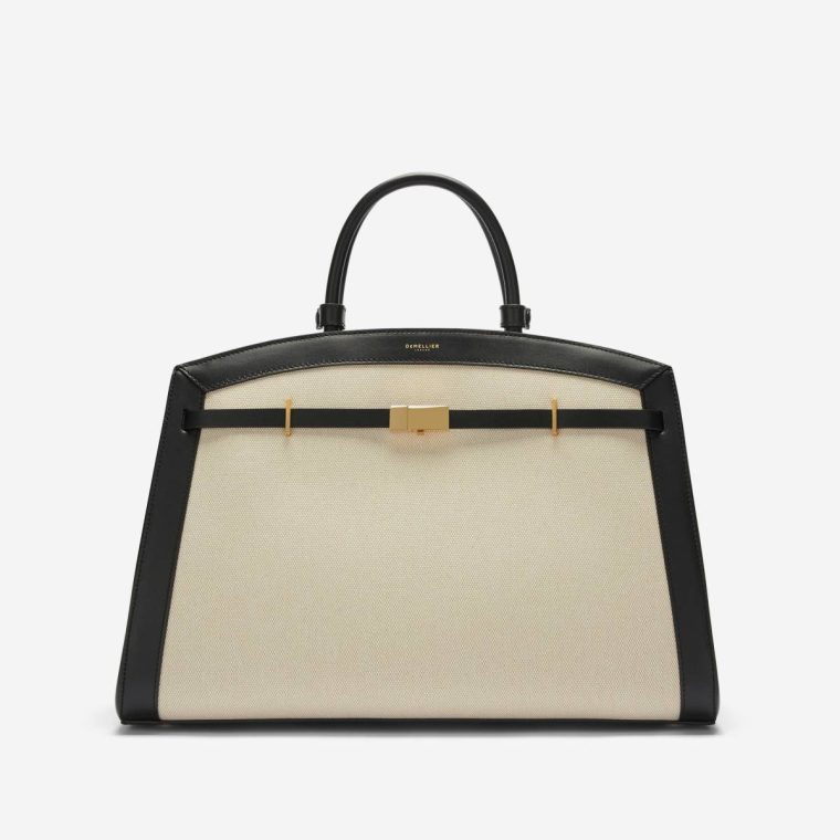 Demellier Women Crossbody Bags The Hudson Salt & Pepper Canvas Black Smooth