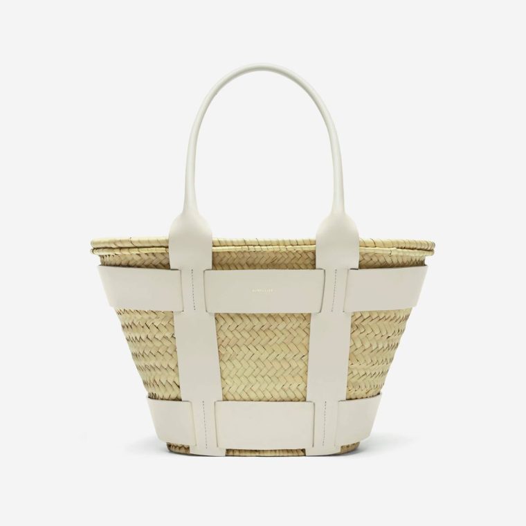 Demellier Women Natural Basket Off-White Smooth Shoulder Bags The Santorini