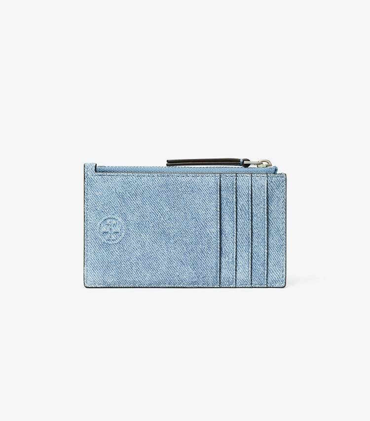 Denim Fleming Denim-Print Suede Zip Card Case Women Card Cases Tory Burch - Image 3