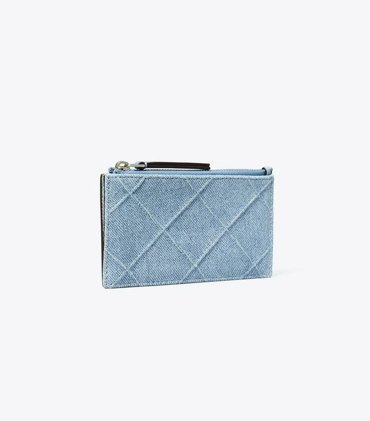 Denim Fleming Denim-Print Suede Zip Card Case Women Card Cases Tory Burch