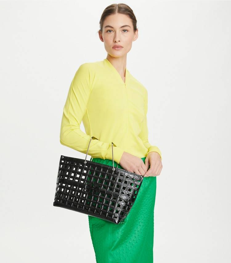 Ella Croc-Embossed Market Tote Tote Bags Women Black Tory Burch - Image 2