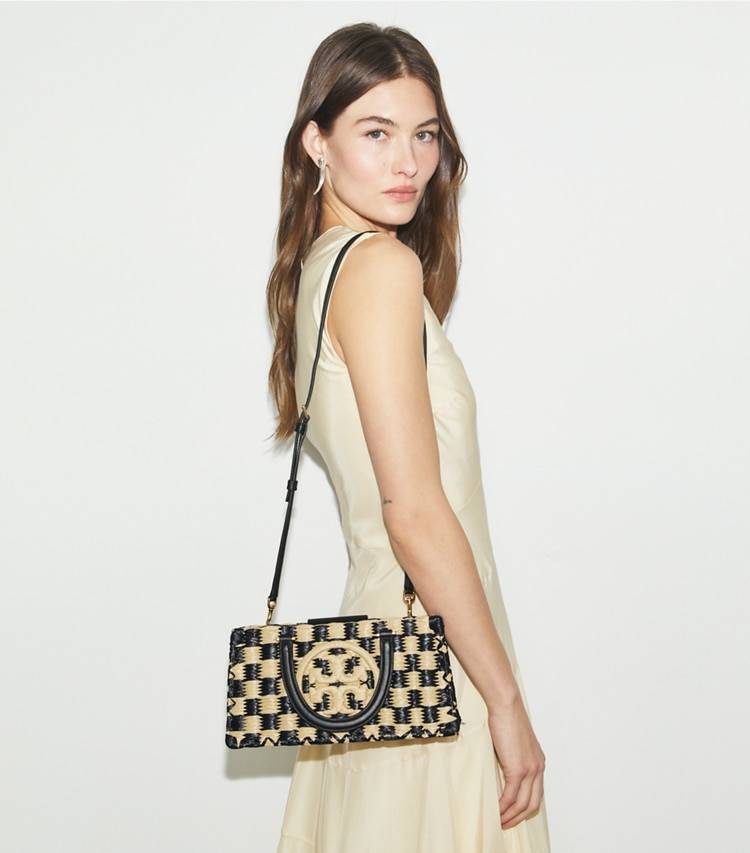 Ella Hand-Crocheted East-West Tote Tory Burch Women Satchels Black / Natural - Image 3