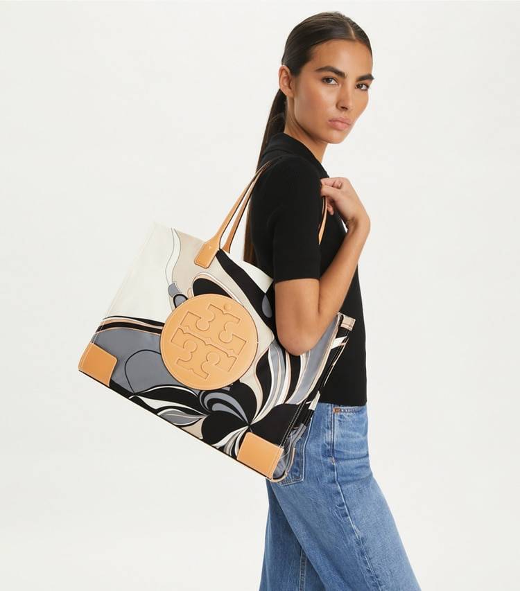 Ella Printed Tote Bag Women Neutral Tulip Swirl Tory Burch Tote Bags - Image 3